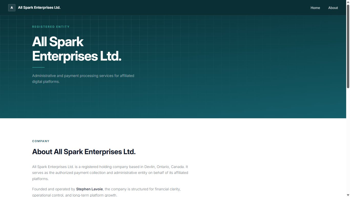 All Spark Enterprises Ltd. website